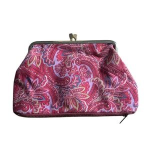Vintage Mod Clutch Pocket Book Coin Purse Wallet With Zipper Bottom Pink Paisley